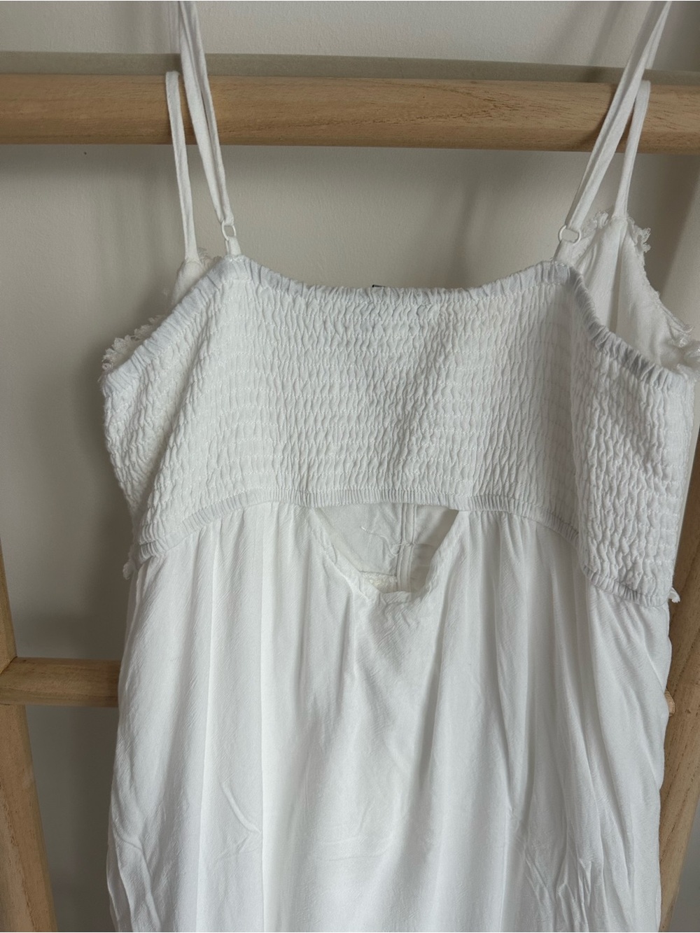 White Smocked Maxi Dress with Button Front - Picture 6 of 6